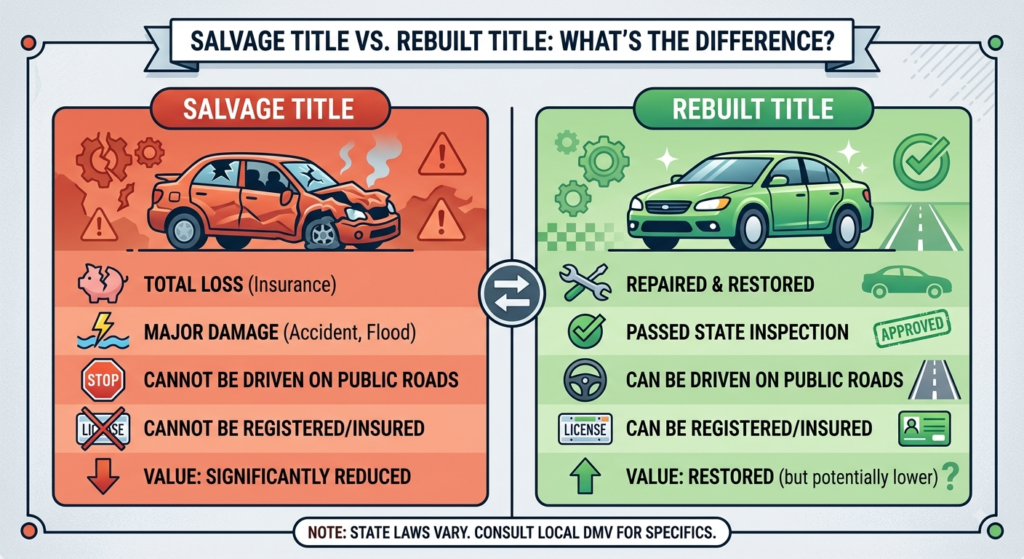 Salvage Title vs. Rebuilt Title